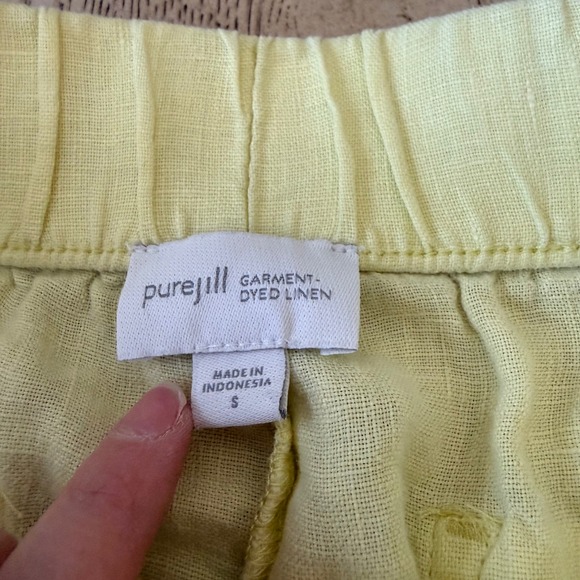 Pure Jill J. Jill Garment Dyed Linen Cropped Pants Yellow Small Elastic Waist - Picture 3 of 10